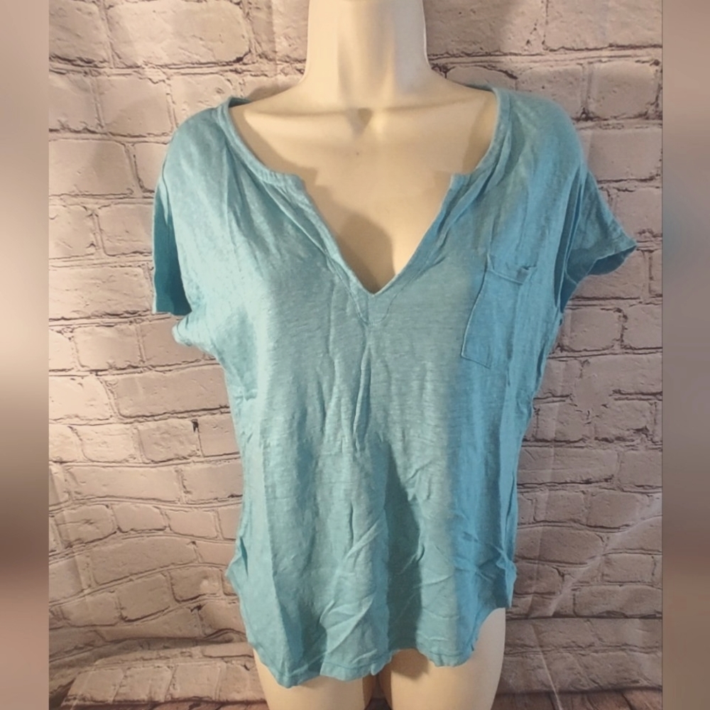 Lilly Pulitzer V Neck Linen Small Blue Top